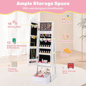 Free-Standing Full Length Kids Jewelry Armoire Cabinet with Storage Capacity-White view 8