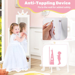 Free-Standing Full Length Kids Jewelry Armoire Cabinet with Storage Capacity-White view 9