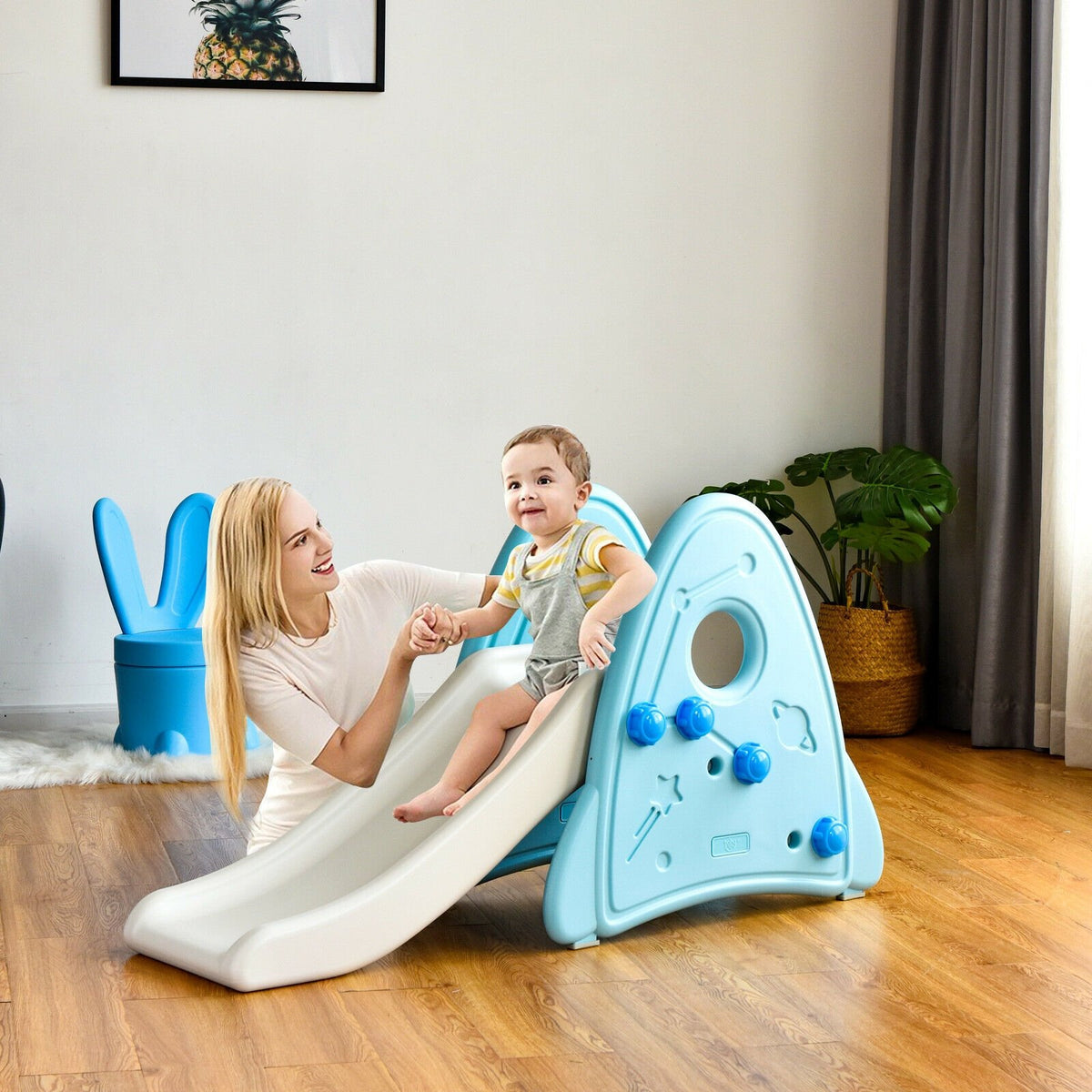 Freestanding Baby Slide Indoor First Play Climber Slide Set for Boys Girls-Blue view 3