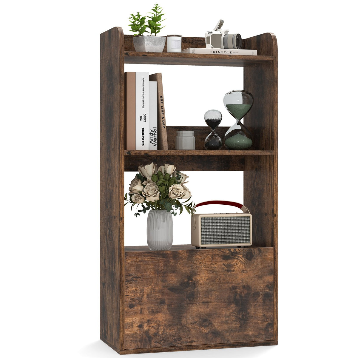 Freestanding Bookshelf with 3-Tier Open Shelf-Rustic Brown