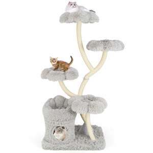 Freestanding Cat Tower with four Flower-shaped Platforms and Sisal Scratching Posts-Gray view 4