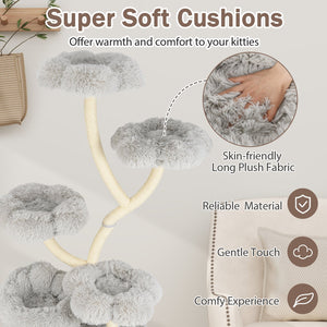 Freestanding Cat Tower with four Flower-shaped Platforms and Sisal Scratching Posts-Gray view 6