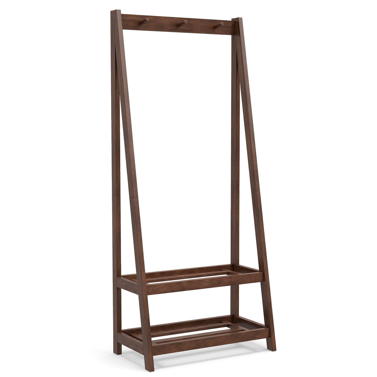 Freestanding Clothes Rack with 3 Hooks and 2 Shelves-Walnut view 4