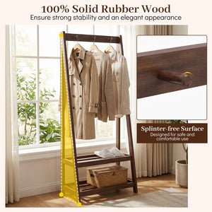 Freestanding Clothes Rack with 3 Hooks and 2 Shelves-Walnut view 9