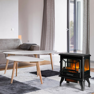 Freestanding Fireplace Heater with Realistic Dancing Flame Effect-Black view 2