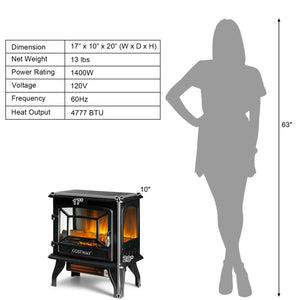 Freestanding Fireplace Heater with Realistic Dancing Flame Effect-Black view 4