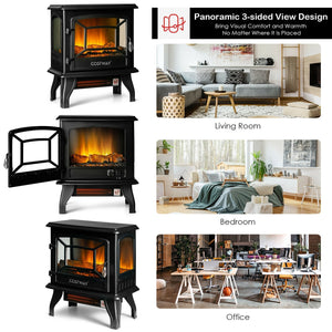 Freestanding Fireplace Heater with Realistic Dancing Flame Effect-Black view 5