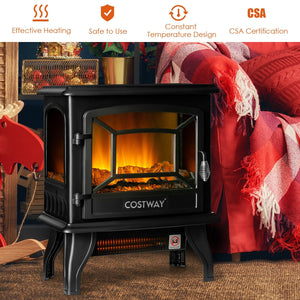 Freestanding Fireplace Heater with Realistic Dancing Flame Effect-Black view 7