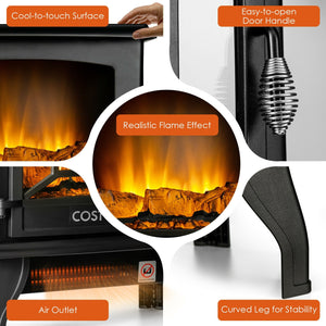 Freestanding Fireplace Heater with Realistic Dancing Flame Effect-Black view 9