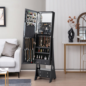 Freestanding Full Length LED Mirrored Jewelry Armoire with 6 Drawers-Black view 2