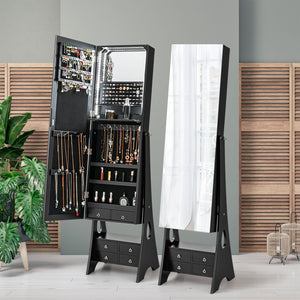 Freestanding Full Length LED Mirrored Jewelry Armoire with 6 Drawers-Black view 3