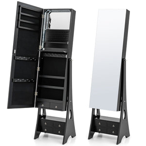 Freestanding Full Length LED Mirrored Jewelry Armoire with 6 Drawers-Black view 4