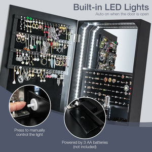 Freestanding Full Length LED Mirrored Jewelry Armoire with 6 Drawers-Black view 7