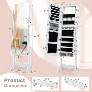 Freestanding Jewelry Cabinet with Full Length Mirror and LED Lights-White view 5