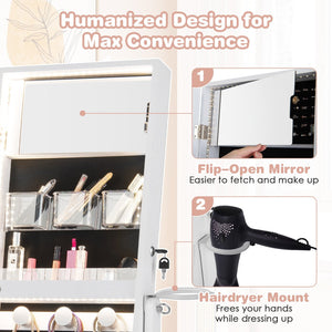 Freestanding Jewelry Cabinet with Full Length Mirror and LED Lights-White view 8