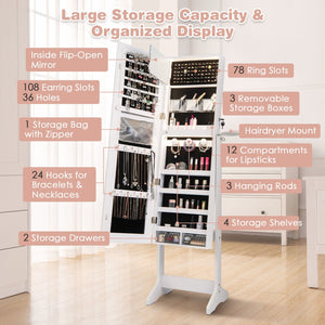 Freestanding Jewelry Cabinet with Full Length Mirror and LED Lights-White view 9