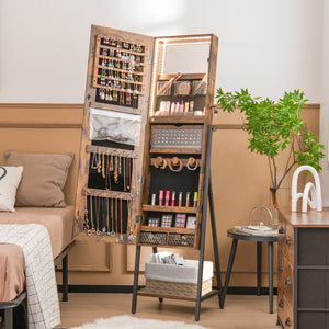 Freestanding Jewelry Cabinet with Full-Length Mirror-Rustic Brown view 2