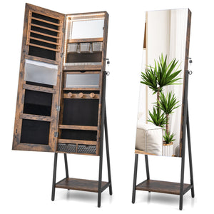 Freestanding Jewelry Cabinet with Full-Length Mirror-Rustic Brown view 4