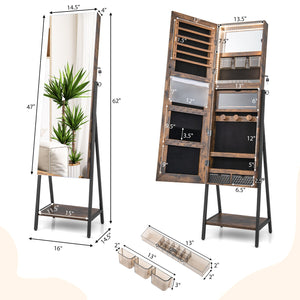 Freestanding Jewelry Cabinet with Full-Length Mirror-Rustic Brown view 5