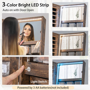 Freestanding Jewelry Cabinet with Full-Length Mirror-Rustic Brown view 9