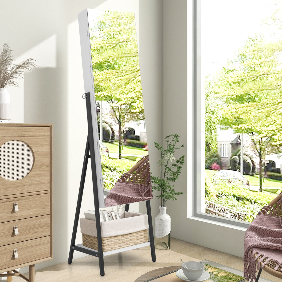 Freestanding Jewelry Cabinet with Full-Length Mirror-White view 3
