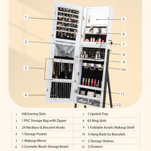 Freestanding Jewelry Cabinet with Full-Length Mirror-White view 8