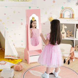 Freestanding Kids Jewelry Armoire Cabinet with Storage and 2 Tilt Angles-Pink view 3