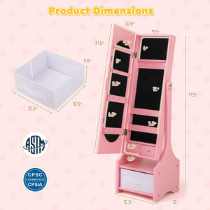 Freestanding Kids Jewelry Armoire Cabinet with Storage and 2 Tilt Angles-Pink view 4