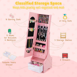 Freestanding Kids Jewelry Armoire Cabinet with Storage and 2 Tilt Angles-Pink view 6