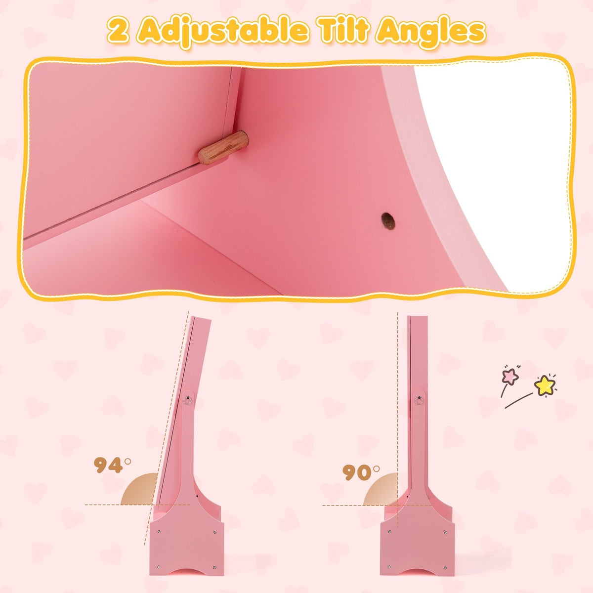 Freestanding Kids Jewelry Armoire Cabinet with Storage and 2 Tilt Angles-Pink view 8
