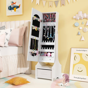 Freestanding Kids Jewelry Armoire Cabinet with Storage and 2 Tilt Angles-White view 2