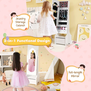 Freestanding Kids Jewelry Armoire Cabinet with Storage and 2 Tilt Angles-White view 5