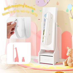 Freestanding Kids Jewelry Armoire Cabinet with Storage and 2 Tilt Angles-White view 7