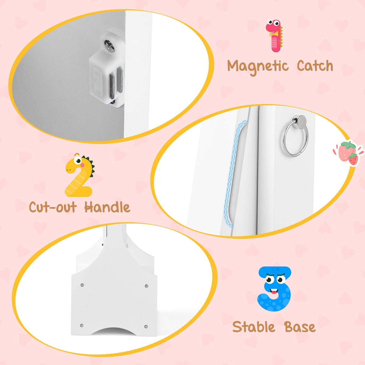 Freestanding Kids Jewelry Armoire Cabinet with Storage and 2 Tilt Angles-White view 9