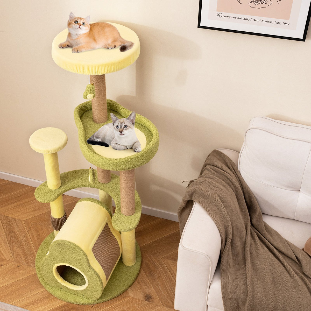Freestanding Multi-level Avocado Cat Tower with Private Condo-Green view 3