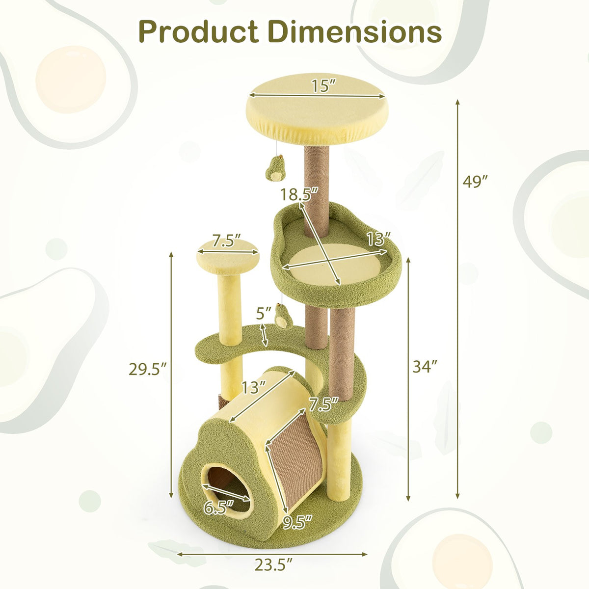 Freestanding Multi-level Avocado Cat Tower with Private Condo-Green view 5
