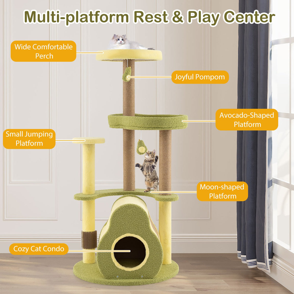 Freestanding Multi-level Avocado Cat Tower with Private Condo-Green view 8