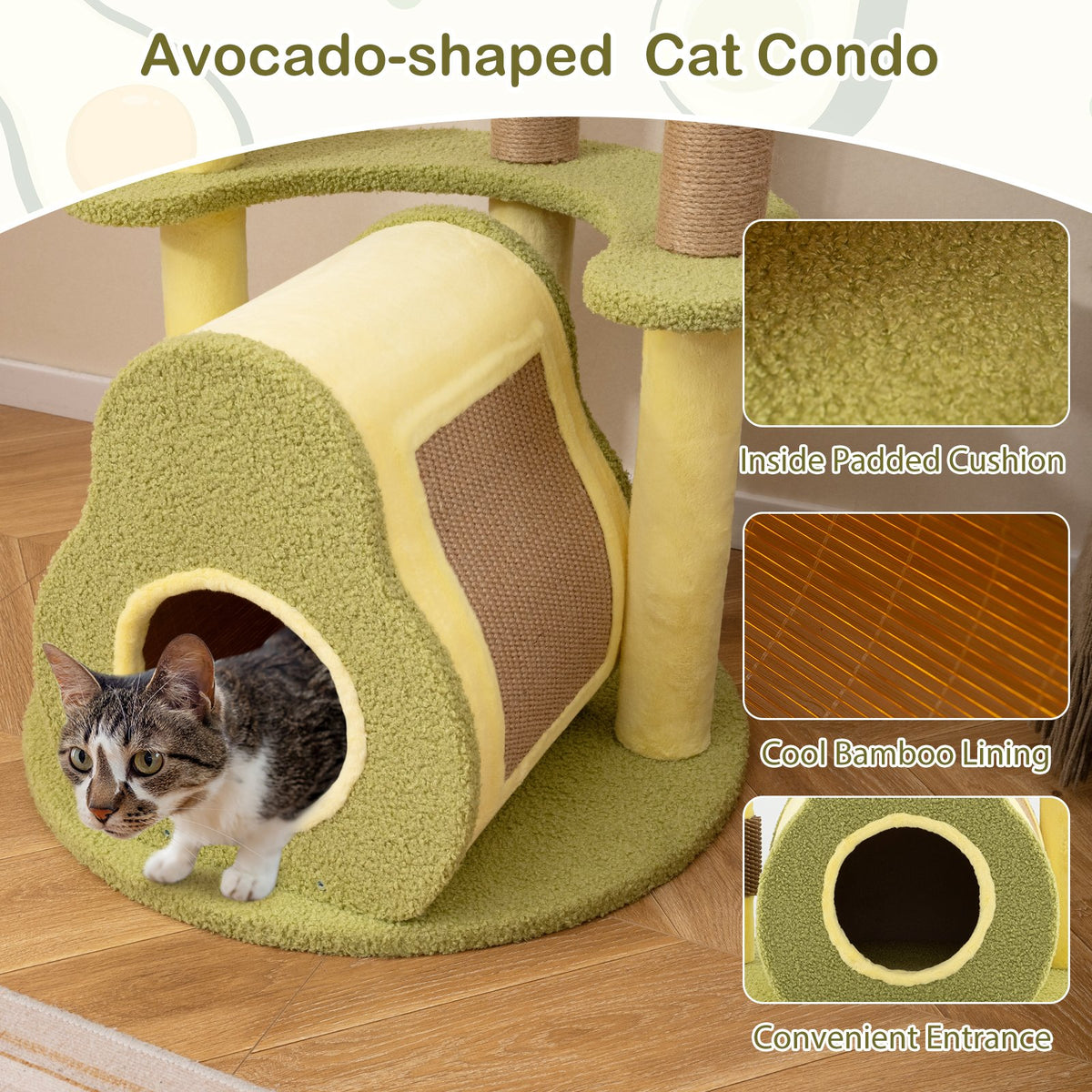 Freestanding Multi-level Avocado Cat Tower with Private Condo-Green view 9