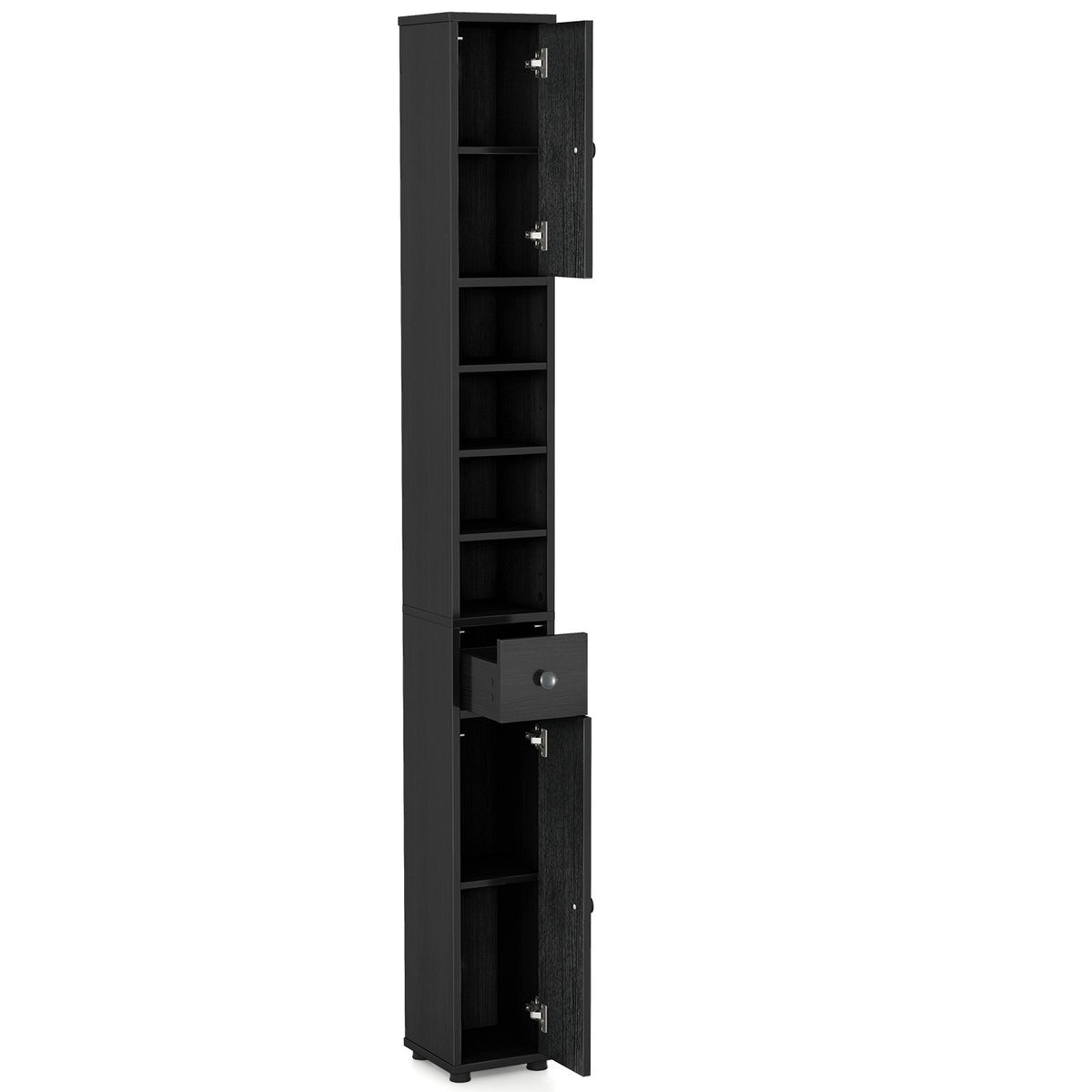 Freestanding Slim Bathroom Cabinet with Drawer and Adjustable Shelves-Black