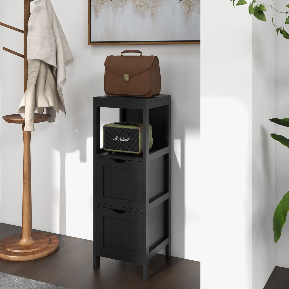 Freestanding Storage Cabinet with 2 Removable Drawers for Bathroom-Black view 6