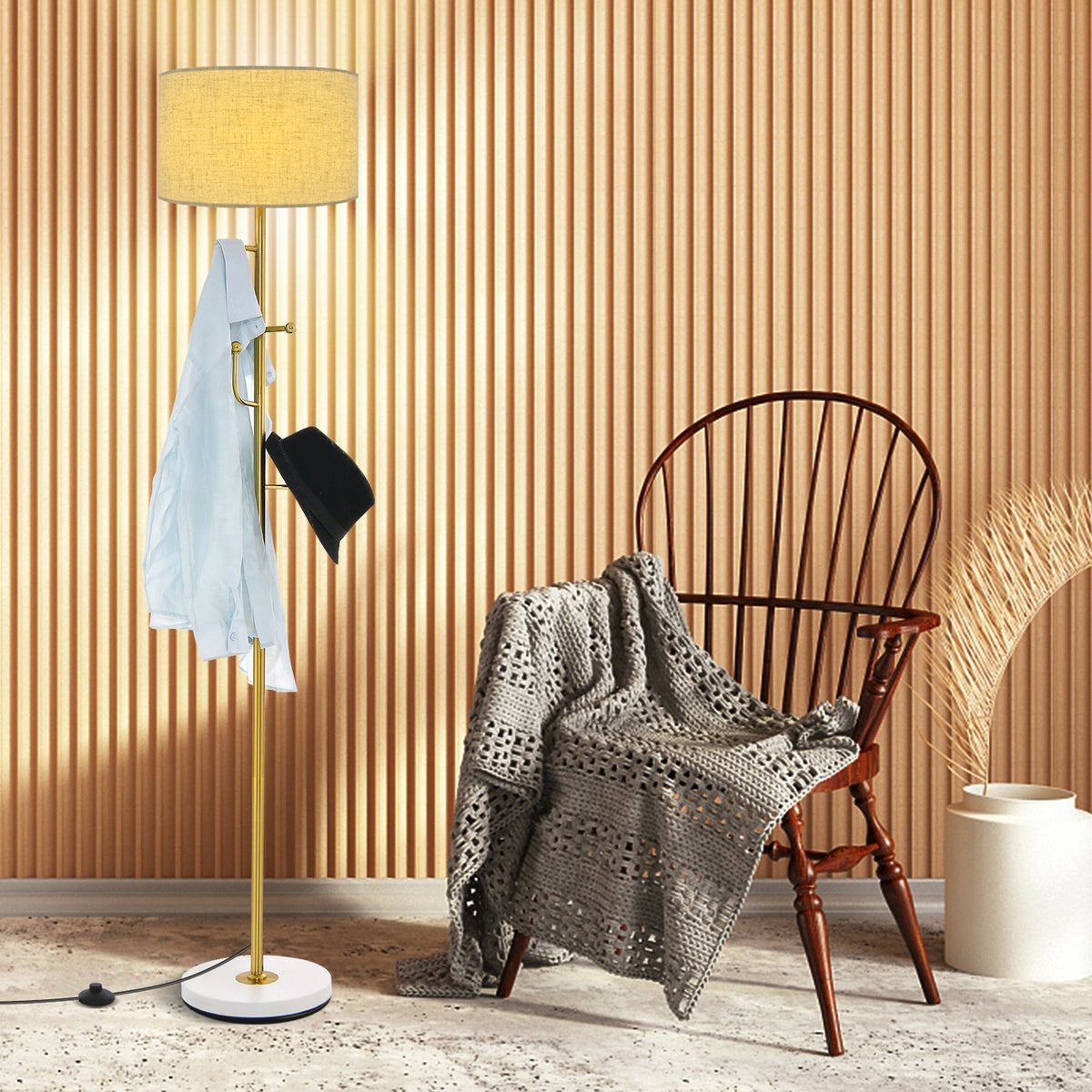 Freestanding Tall Pole Lamp with 5 Hooks and Sturdy Weighted Base view 2