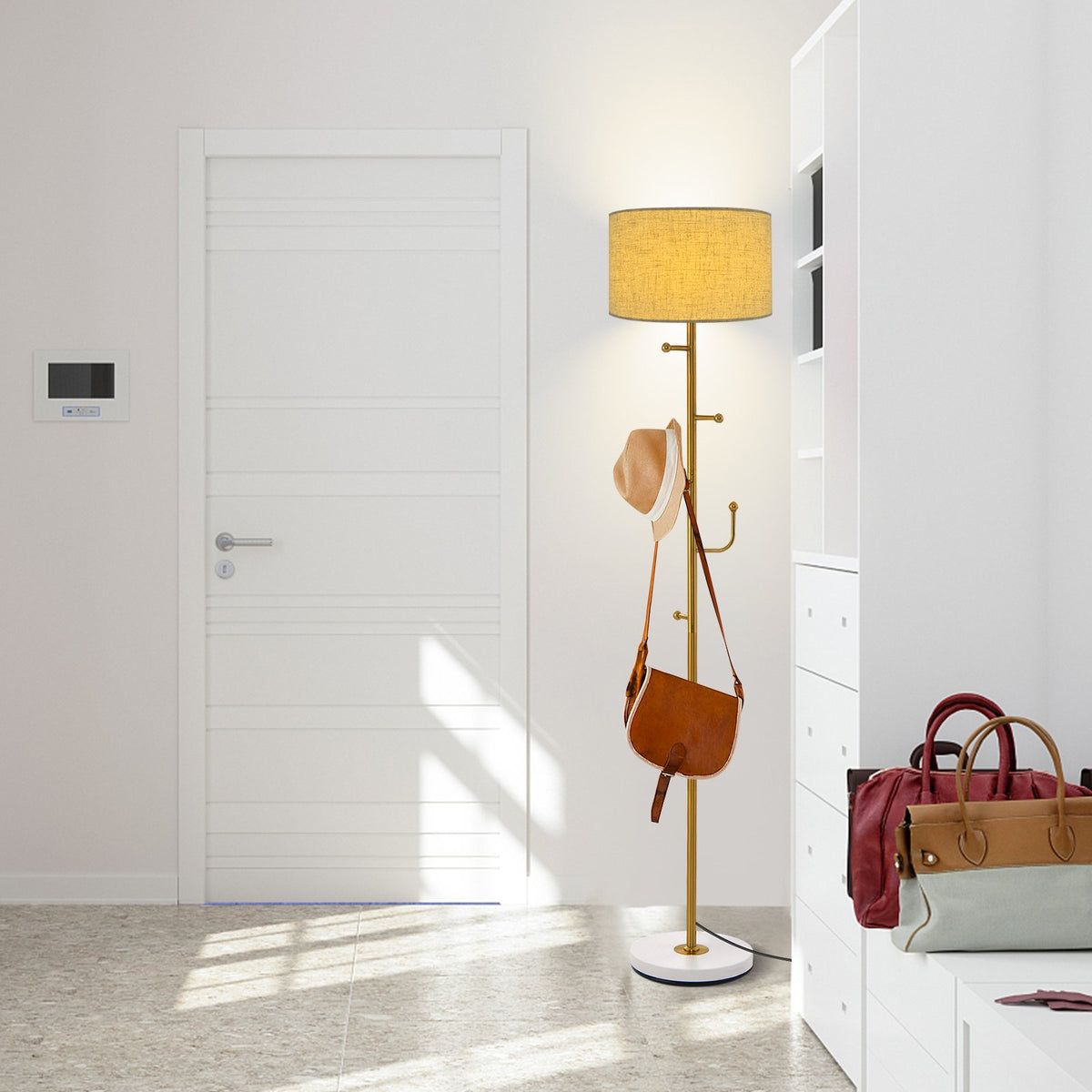 Freestanding Tall Pole Lamp with 5 Hooks and Sturdy Weighted Base view 3