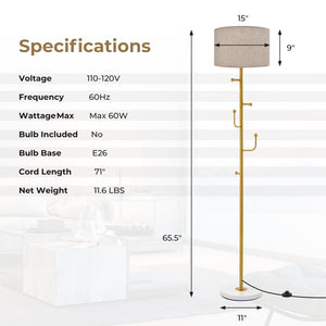 Freestanding Tall Pole Lamp with 5 Hooks and Sturdy Weighted Base view 4