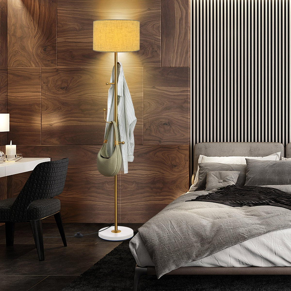 Freestanding Tall Pole Lamp with 5 Hooks and Sturdy Weighted Base view 5