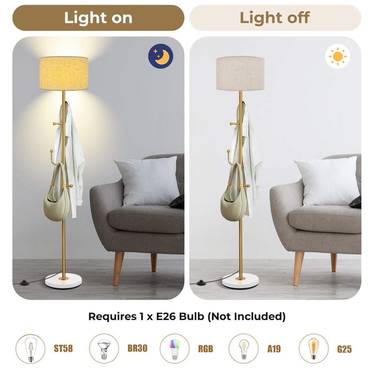 Freestanding Tall Pole Lamp with 5 Hooks and Sturdy Weighted Base view 6