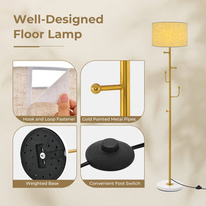 Freestanding Tall Pole Lamp with 5 Hooks and Sturdy Weighted Base view 9