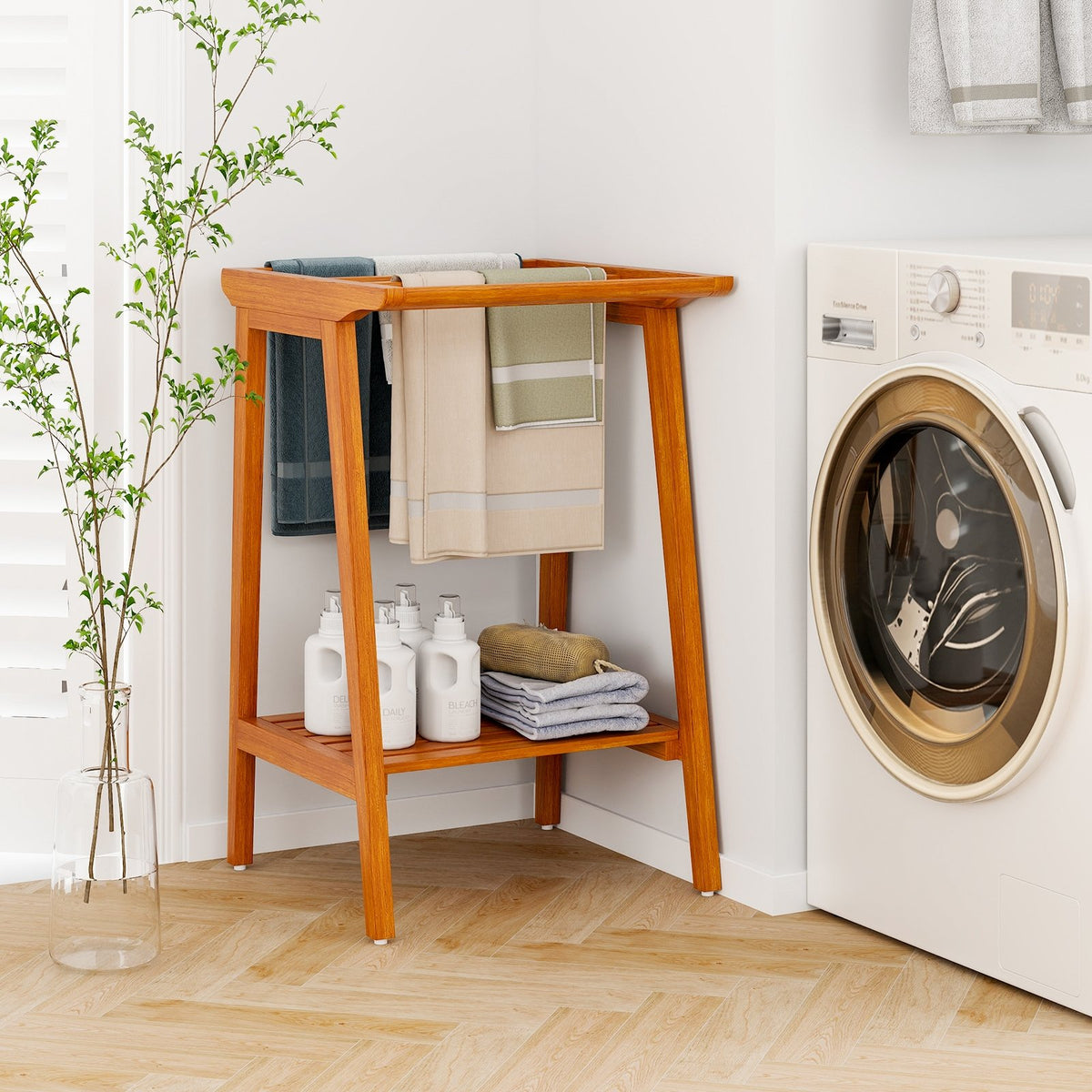 Freestanding Towel Rack with Storage Shelf for Bathroom view 2