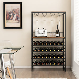 Freestanding Wine Bakers Rack with 4-Tier Wine Storage and 4 Rows of Stemware Racks view 2