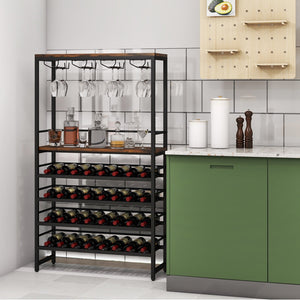 Freestanding Wine Bakers Rack with 4-Tier Wine Storage and 4 Rows of Stemware Racks view 3