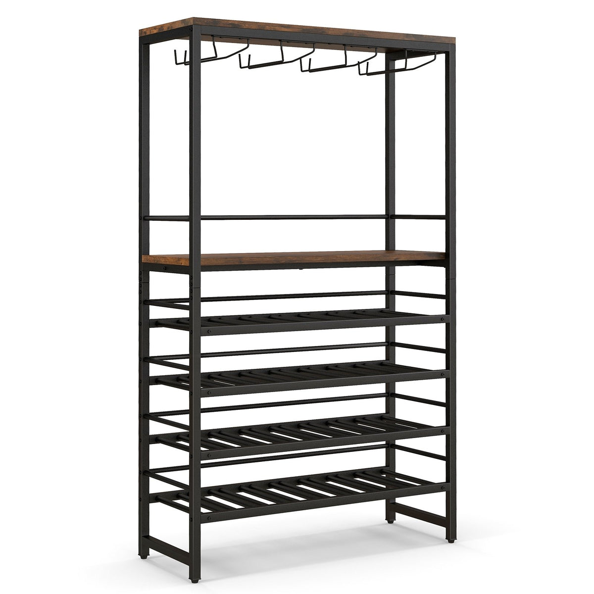 Freestanding Wine Bakers Rack with 4-Tier Wine Storage and 4 Rows of Stemware Racks view 4